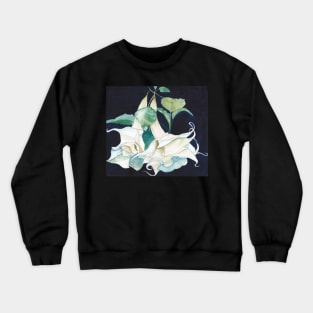 Original watercolour painting of White Angel's trumpets (Brugmansia) Crewneck Sweatshirt